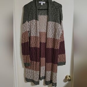K Jordan Earthy Tones Striped Cardigan
